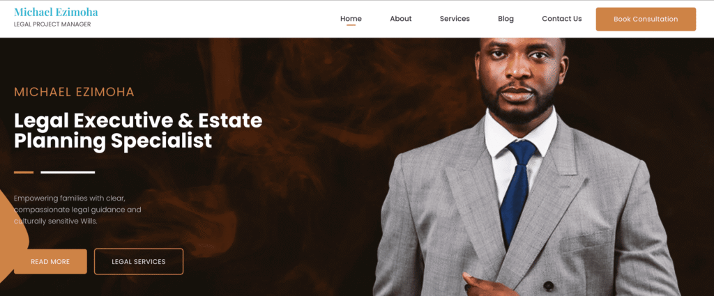 Legal services website designed by Firstwealth Tech for Michael Ezimoha
